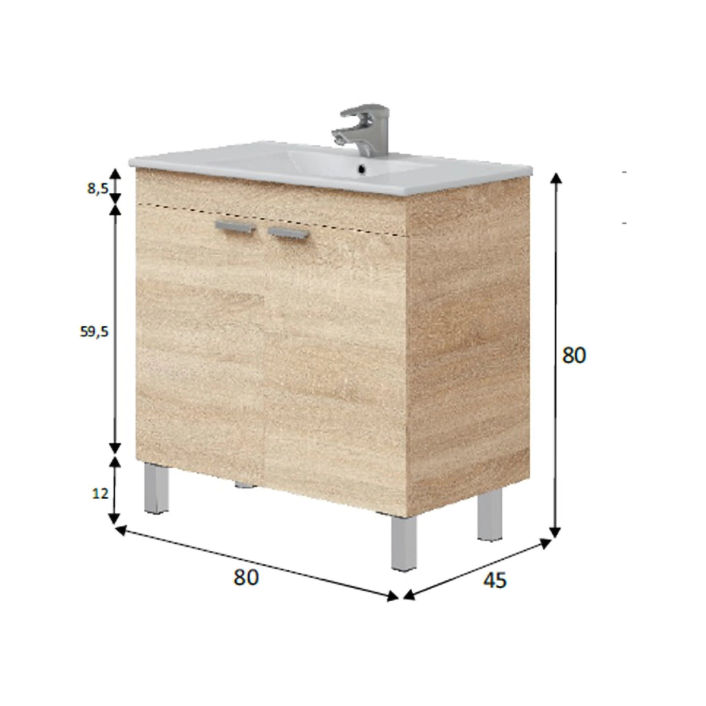 Massiola, Mobile Sottolavabo 2 Ante, 80x45x80h cm Marrone Rovere