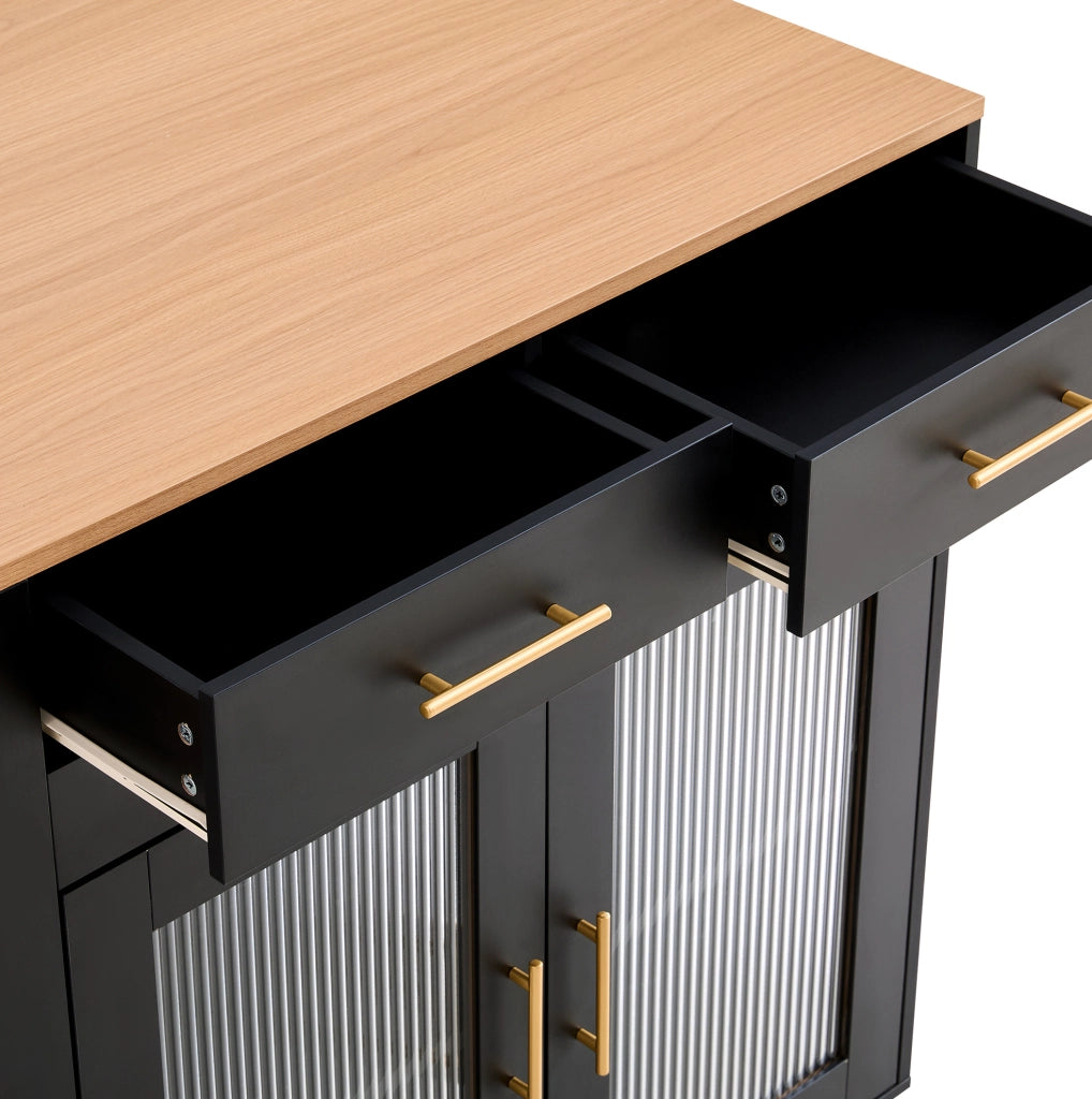 Isola da cucina con piano estraibile 116/177 cm; prese EU e porte USB; nero