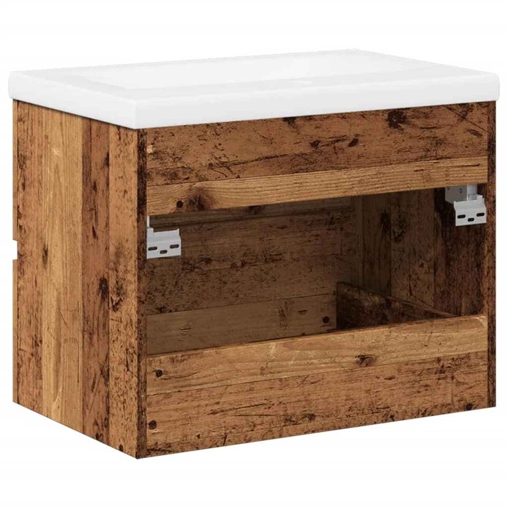 Mobiletto da bagno sospeso con lavabo integrato design pratico 60 x 38,5 x 45 cm legno composito finitura effetto legno anticato 02_0055846