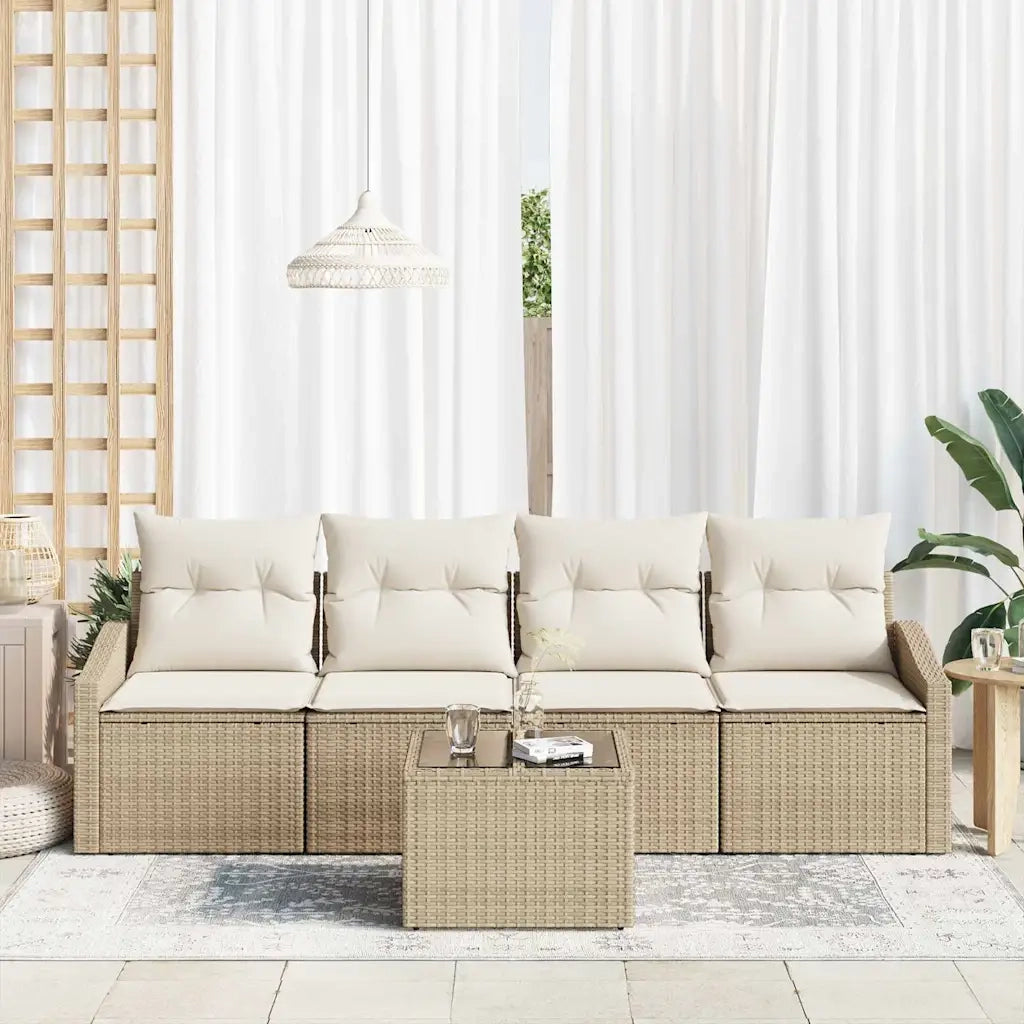 Set di divani con cuscino 5 pcs Beige e Crema polyrattan
