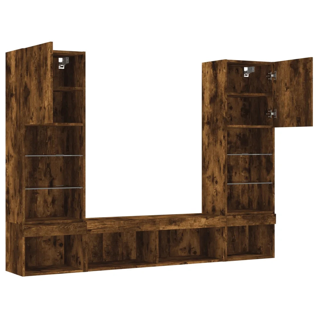 vidaXL Mobili TV a Muro con LED 5pz Rovere Fumo in Legno Multistrato