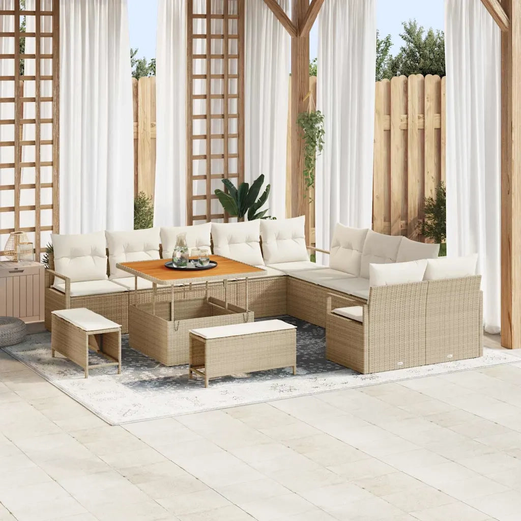 Set Divano da Giardino con cuscino 13 pcs Beige polyrattan