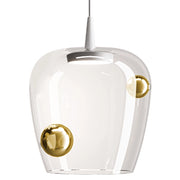 Zafferano Bilia Lampada a sospensione LED 2700K 8W, design a campana in vetro borosilicato soffiato, finitura Bianco e Oro antico, diametro 27cm