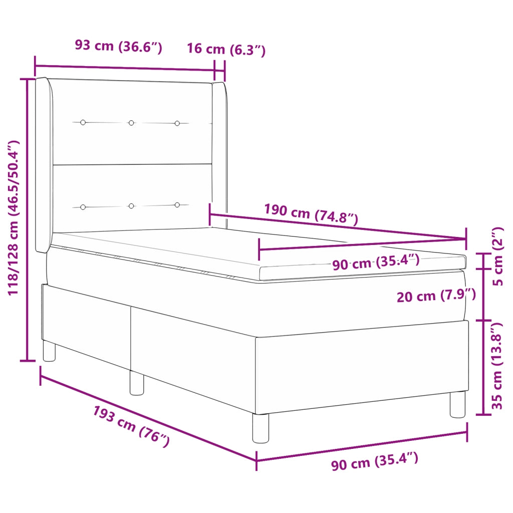 Letto Box Spring  con Materasso Rosa 90x190 cm in Velluto