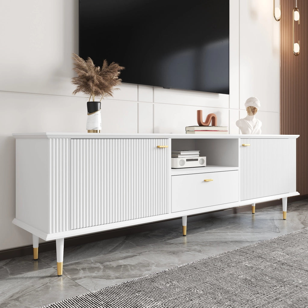Mobile porta TV con 2 ante 1 vano aperto e 1 cassetto con passacavi per soggiorno in MDF bianco 170 × 36 × 54 cm