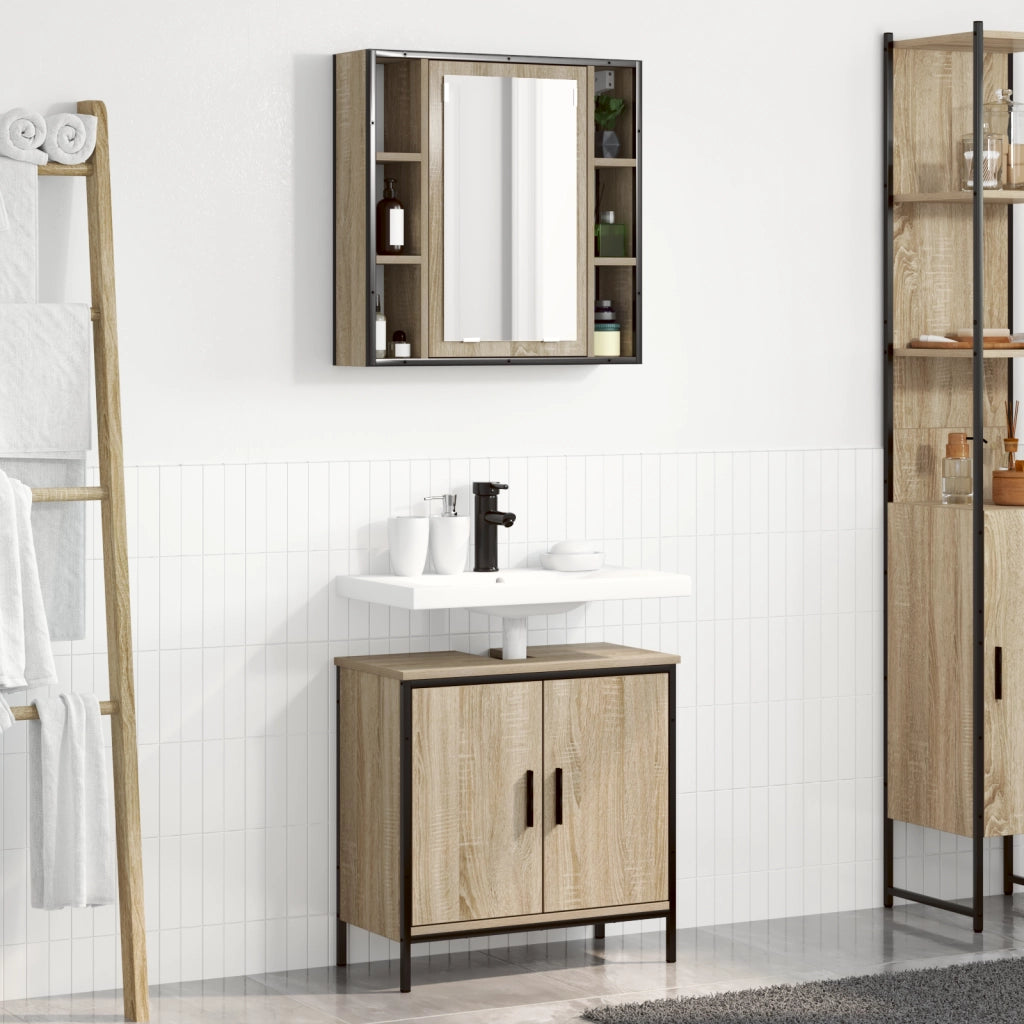 Set di Mobili da Bagno 2 Pezzi Rovere ingegnerizzato