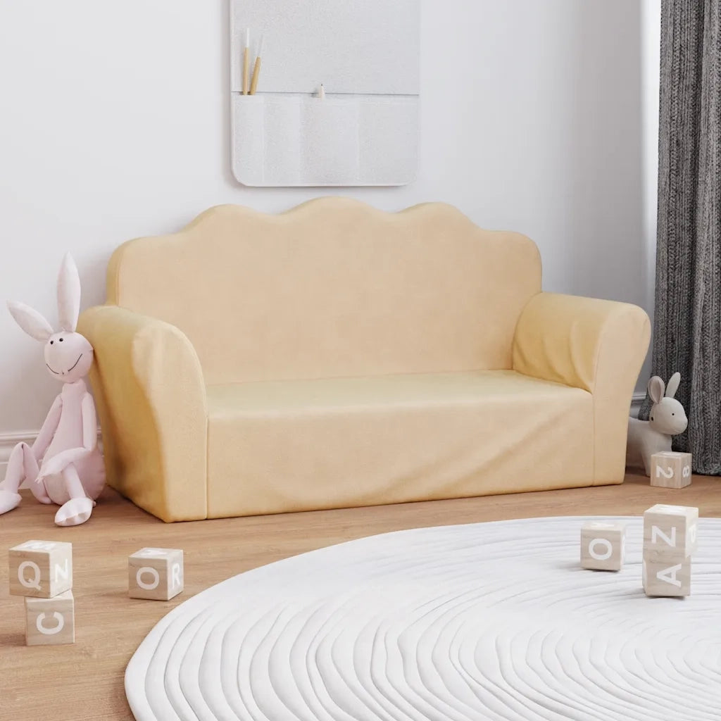 vidaXL Divano per Bambini a 2 Posti Crema in Morbido Peluche