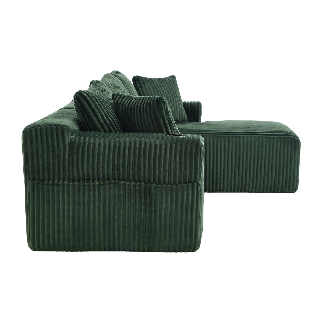 Divano modulare in velluto a coste verde smeraldo con chaise longue