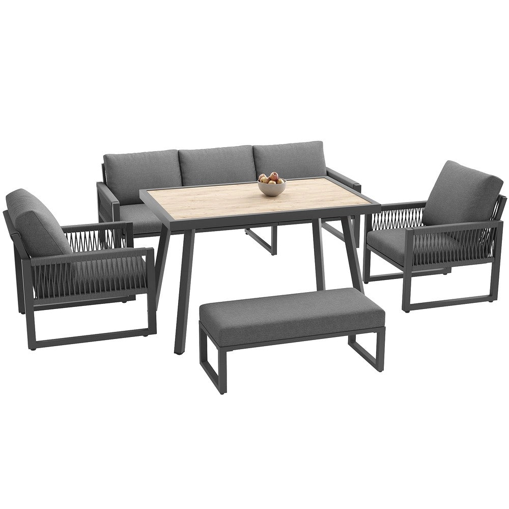 Set Divano da Giardino 6-7 Posti con Tavolo da Pranzo e Cuscini ¨C Xylo ¨C Polyrattan Antracite
