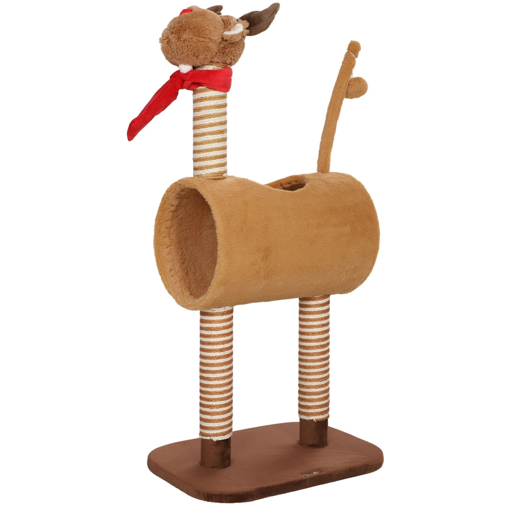 Tiragraffi per Gatti Torre Cervo con Cuscino e Giocattoli ¨C Minimal ¨C 98 cm Marrone