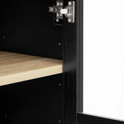 Credenza alta con 2 ante in vetro, 2 cassetti e 2 ripiani regolabili, per cucina, nero, 76.2 × 40.1 × 180 cm