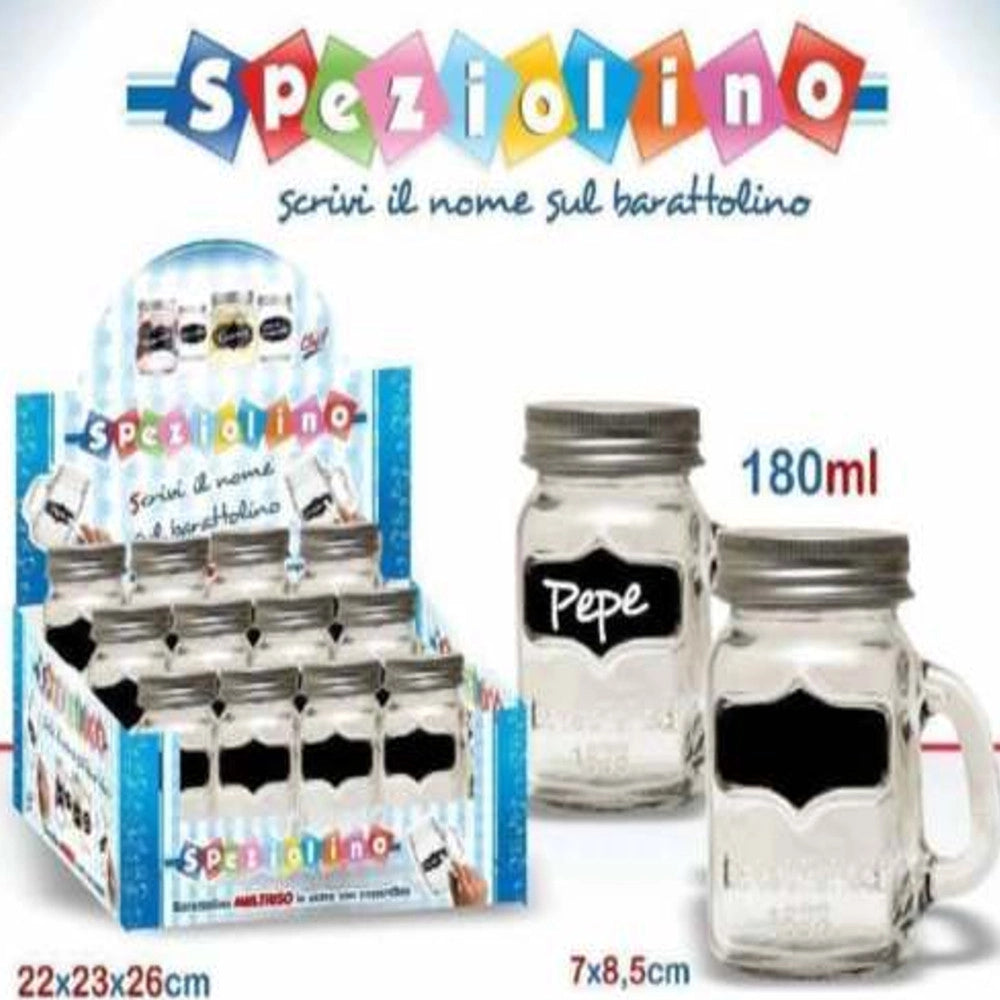 Trade Shop - Set 12 Pezzi Barattolo Barattolino Con Manico Speziolino Porta Spezie Vetro -
