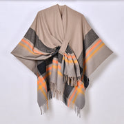 Nuovo scialle diviso con nappe, sciarpa semplice a quadri jacquard da donna