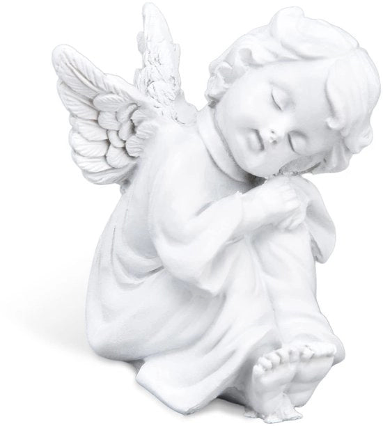 Angelo decorativo, statuetta di angelo, piccolo angelo addormentato, scultura di angelo carina, angelo seduto per decorazione di interni e esterni, giardino 5,5 cm x 6 cm
