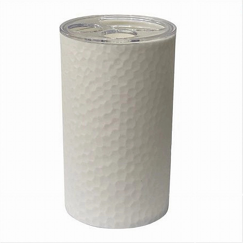 Trade Shop - Porta Spazzolini Bicchiere Accessorio Arredo Bagno Bianco Lavorato 3 Fori 79174 -