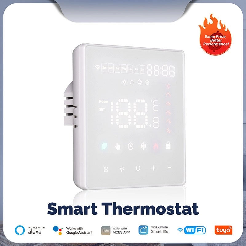 Termostato WIFI Touch Protocollo WIFI 2.4G TUYA, Smart Life Quadrata Compatibile Con Scatola 502 Riscaldamento Caldaia a Gas Riscaldamento Pavimento Con Acqua Bianco 3A 100-250V IP20
