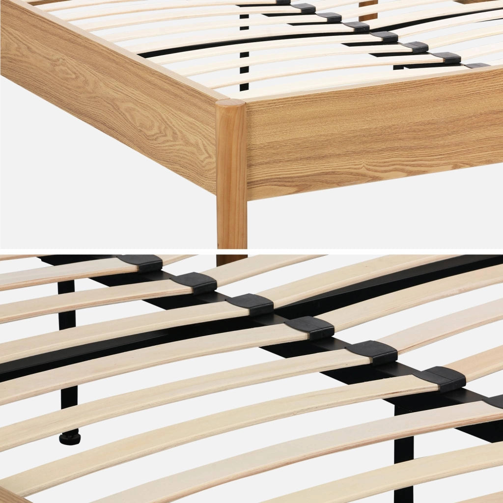 Letto con rete a doghe 140x190cm decorazione legno, marrone naturale