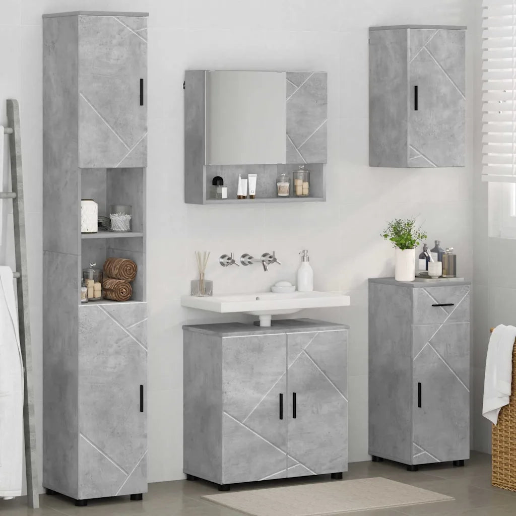 Set di mobili per il bagno con cassetto 5 pcs Grigio cemento