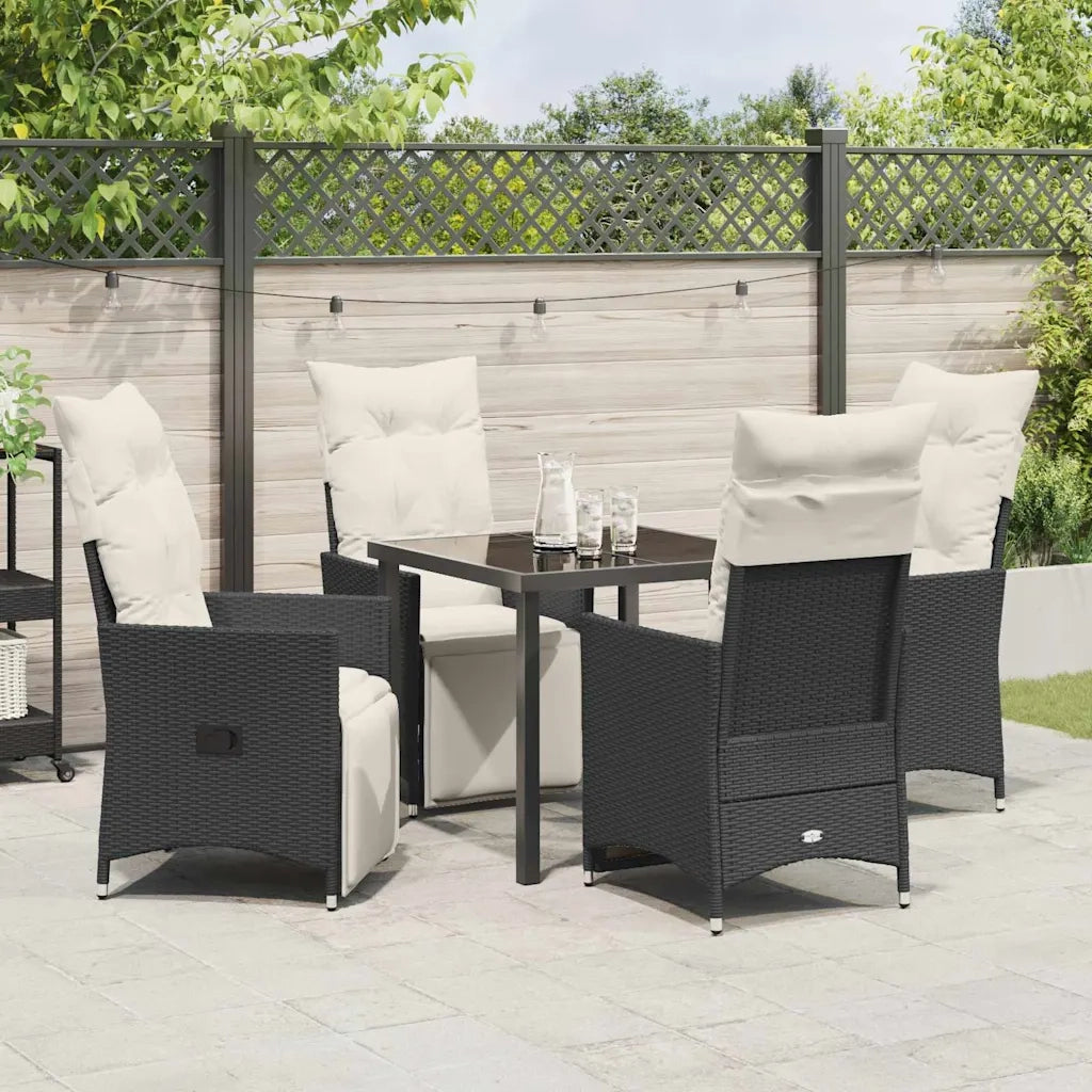 Set da Pranzo per Giardino con cuscino 5 pcs Nero polyrattan