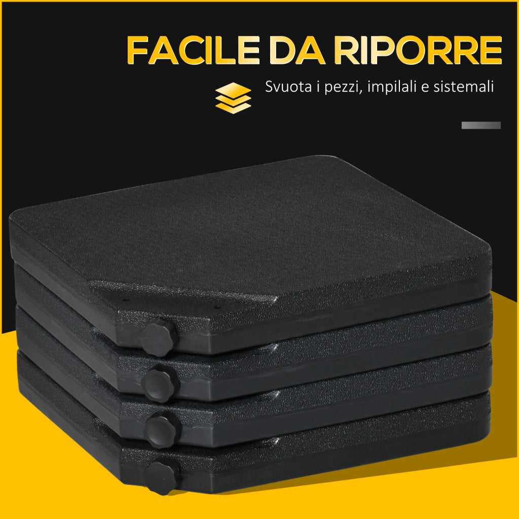 Base per Ombrellone da 4 Pezzi Riempibili con Acqua o Sabbia e Ganci di Connessione, Nero