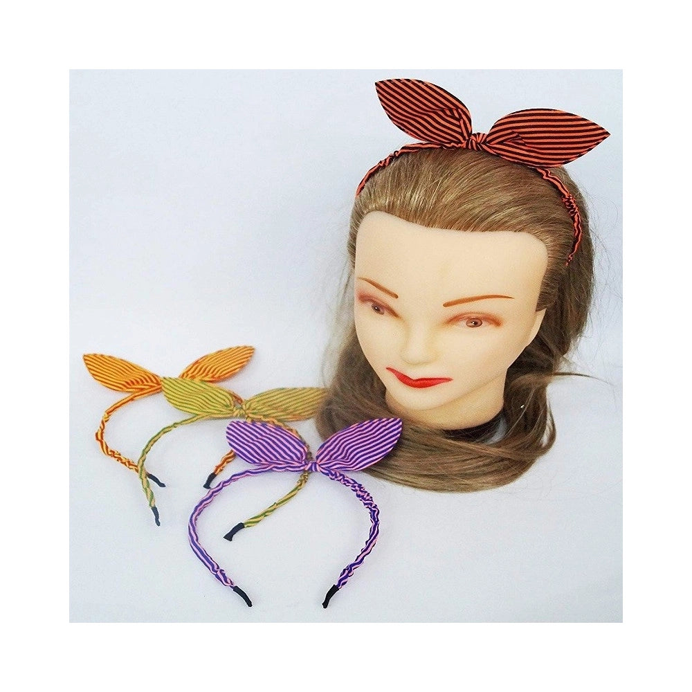 Trade Shop - Set 2pz Cerchietti Retro' Righe Orecchie Ferma Capelli Plastica E Tessuto Fascia -