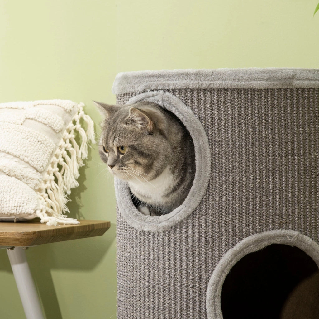 Cuccia per Gatti Tiragraffi 3 Ripiani Ø38x70 cm in Sisal e Peluche Grigio Chiaro