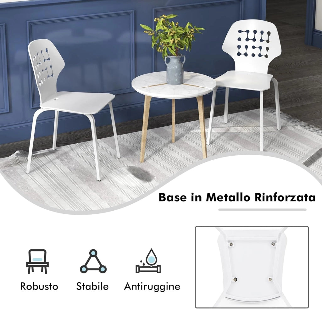 Set di 4 Sedie da Pranzo in Metallo, Sedie da Cucina Moderne con Schienale Traforato e Gambe in Metallo, Sedie senza Braccioli per Sala da Pranzo, Soggiorno, Portata 150 kg (Bianco)