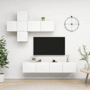 Set Mobili Porta TV 7 pz-Set di 7 Credenza per TV Bianco in Legno Multistrato 811294