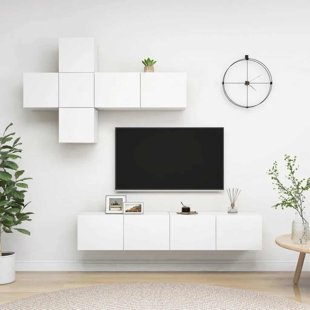 Set Mobili Porta TV 7 pz-Set di 7 Credenza per TV Bianco in Legno Multistrato 811294
