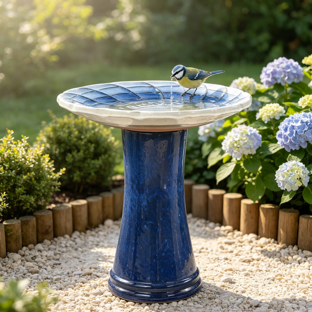 VASCA PER UCCELLI 43 cm Ø x H 45 cm in ceramica blu