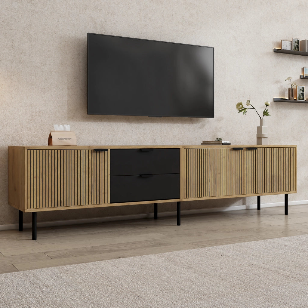 Mobile TV con Cassetti e Ante ¨C MINIMAL ¨C Truciolato, 208x40x48 cm