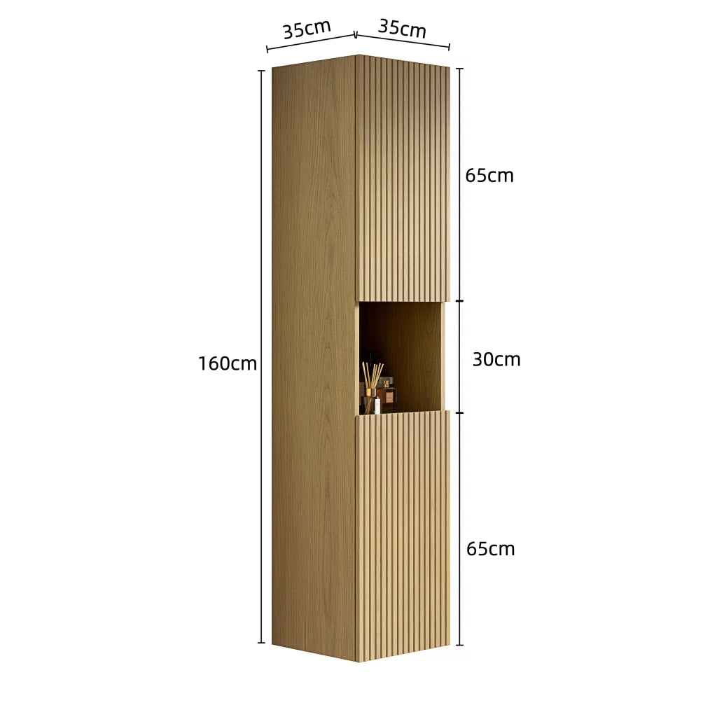 Armadietto da bagno con 2 ante e 1 vano aperto, per bagno, in multistrato, rovere dorato, 168 × 43 × 17 cm