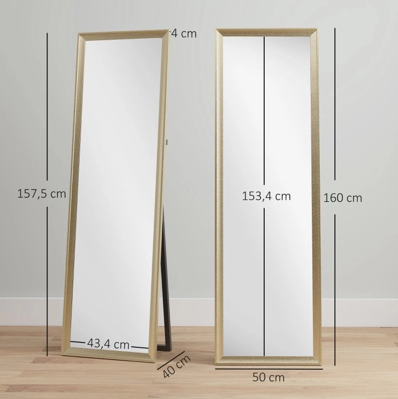 SPECCHIO A FIGURA INTERA 160 x 50 cm Gold con supporto pieghevole