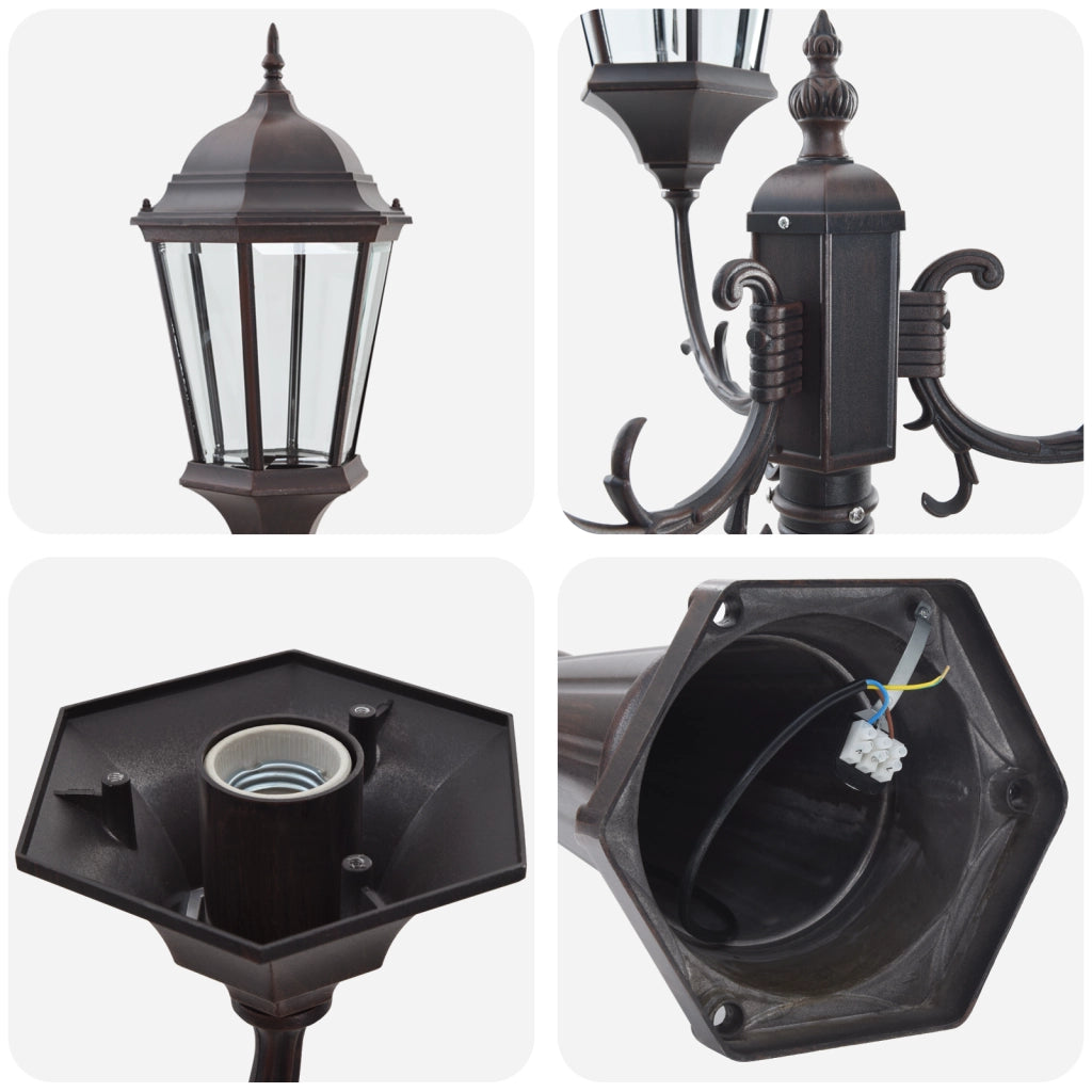 Palo da Giardino con 3 Lampade E27 Bronzo 235 cm Alluminio