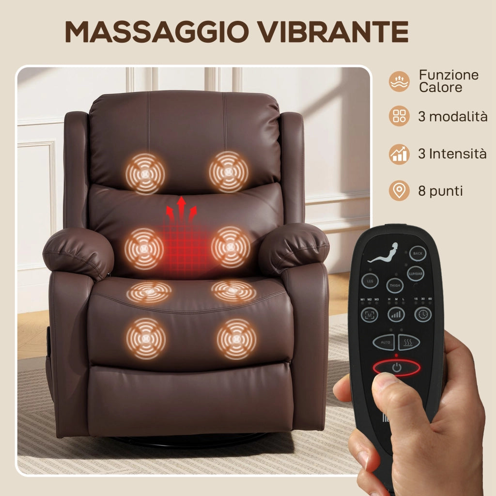 Poltrona Relax Reclinabile Massaggiante con Poggiapiedi ¨C zephmum ¨C Marrone 87x97x100
