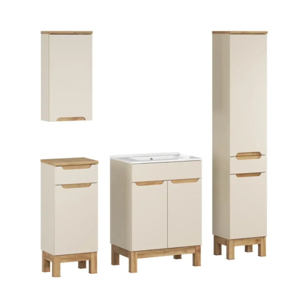 Set ERMANO cachemire 130cm: mobile sottolavabo + lavabo incassato + mobili sospesi e da appoggio