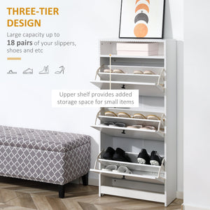 Scarpiera 3 Scomparti in Legno Bianco 60x24x132 cm