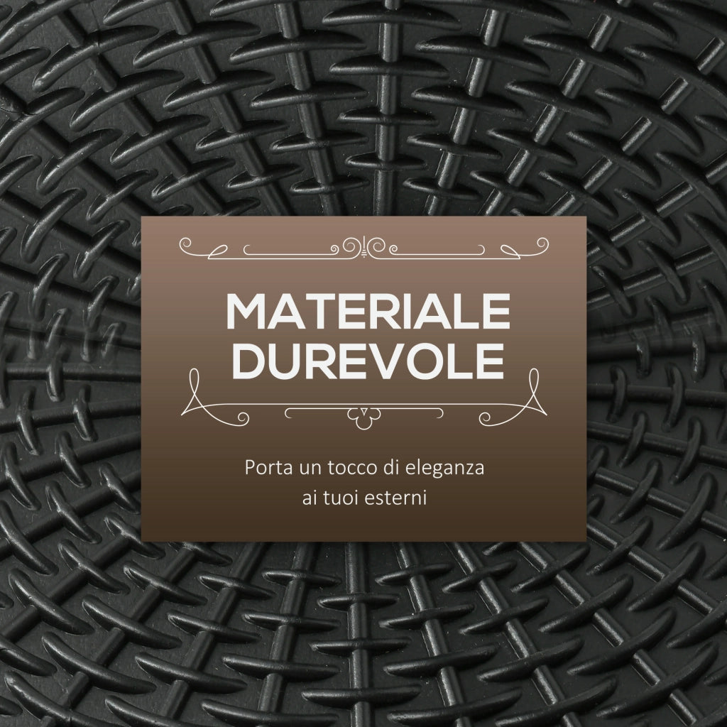 Base per Ombrellone Rotonda Effetto Rattan da 12.5kg, Supporto per Pali da 38mm e 48mm, ?44.5 cm, Nero