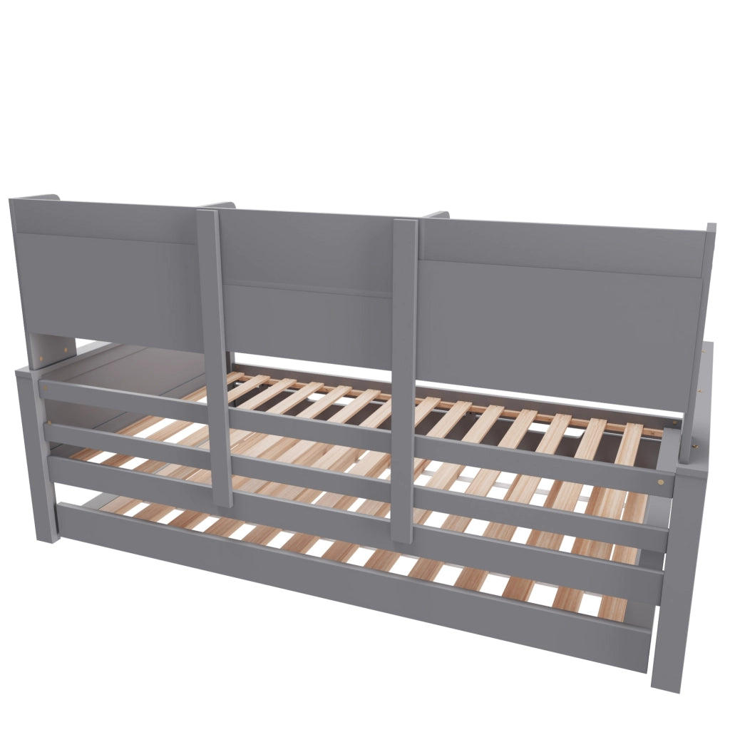 Letto multifunzione in pino grigio 90x200 cm con letto estraibile e ripiani