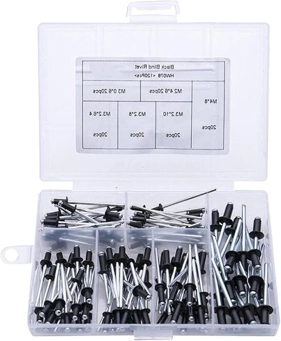 Set di Viti a Testa a Cilindro in Alluminio Nero - 120 pezzi, assortimento per Metallo Legno Plastica