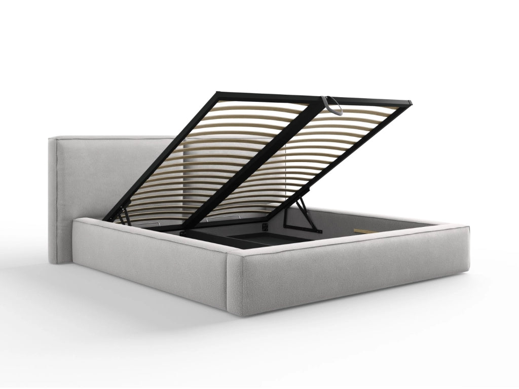 Cosmopolitan Design - Letto a cassettone con testiera doppia "Arendal" 180x200cm in tessuto strutturato grigio chiaro 