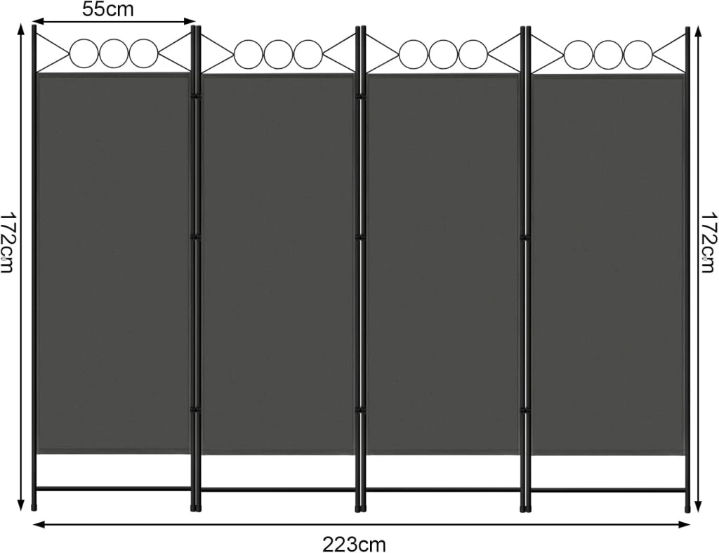 Separe Divisorio Interno, Paravento da Interno, Divisorio Pieghevole a 4 Pannelli, per Interni, Esterni, Soggiorno, Camera da Letto, Ufficio, Terrazza, 223x172 cm, Grigio Scuro