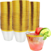 Bicchieri di plastica trasparenti riciclabili con bordo dorato - 270 ml - bicchieri di plastica eleganti per festa, compleanno, matrimonio, campeggio - 100 pezzi