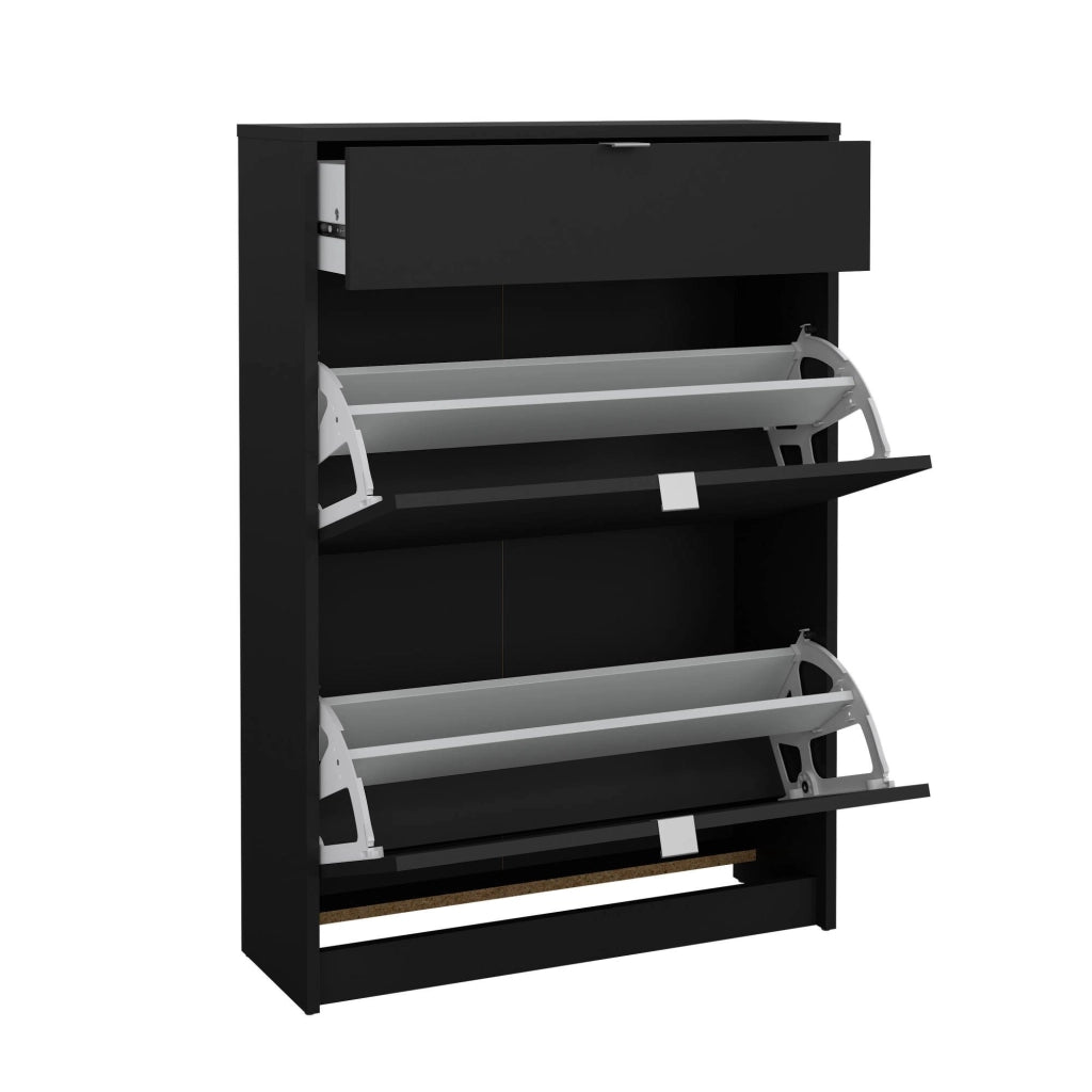 Scarpiera Theophile, Mobile portascarpe, Armadio da ingresso multiuso, Mobiletto per calzature, 70x24 h101 cm, Nero