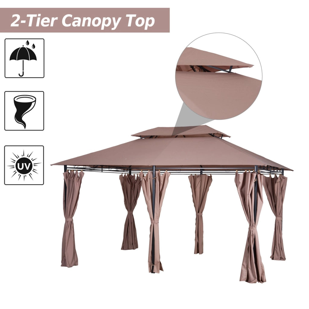 EasyComfort Gazebo da Giardino 4x3m con Doppio Tetto e Tende Laterali in Acciaio e Poliestere, Color Cachi