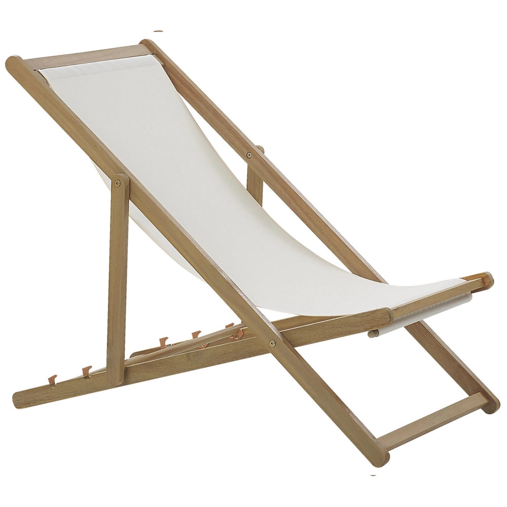 Set di 2 Sedie a Sdraio da Giardino Struttura in Legno di Acacia Chiaro Seduta Amaca in Tessuto Bianco e Blu Reclinabile