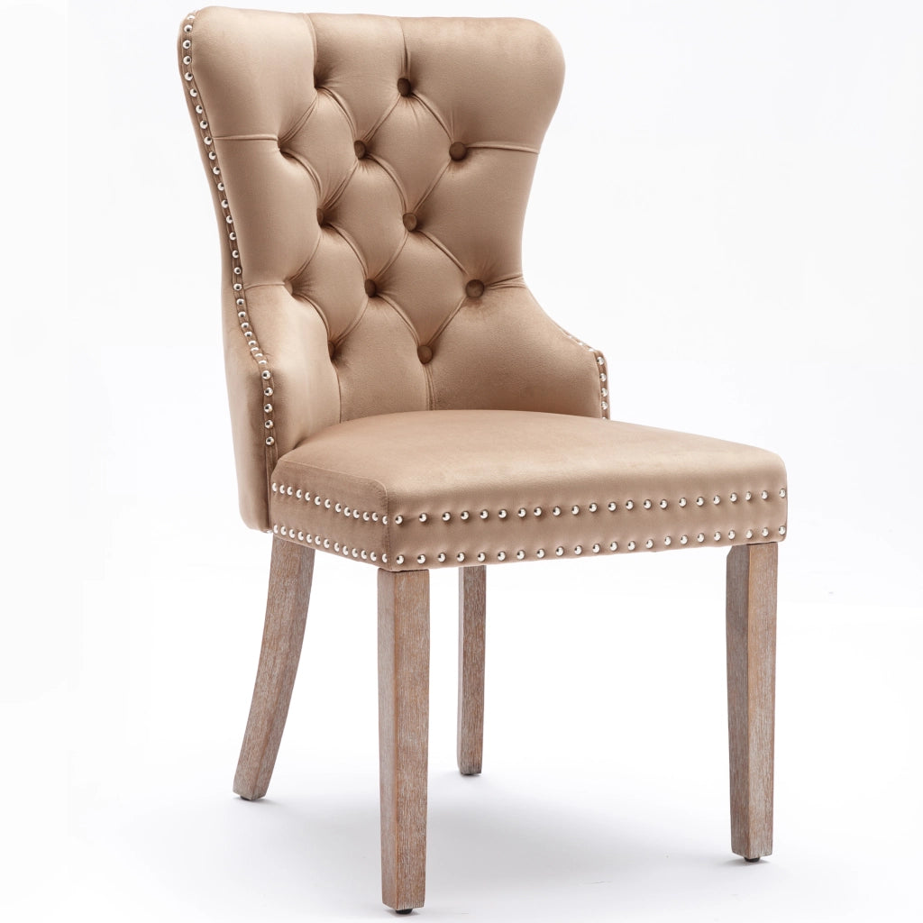 Sedie da Pranzo Imbottite in Velluto ¨C MINIMAL ¨C Set 2 Pezzi, Gambe in Legno Massello, Marrone