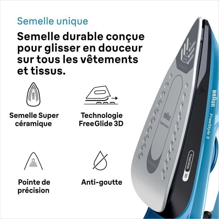 Braun FI3194 BK freestyle 3 - ferro a vapore - potenza 2400 W - vapore costante 45 g/min premendo 200 g/min - suola superceica