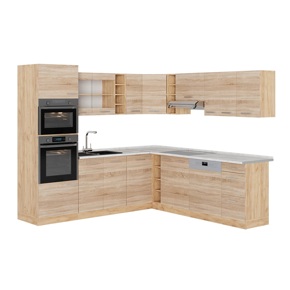 Cucina angolare completa R-Line Sonoma/Rovere dorato 247 x 237 cm, PL Marmo Vicco