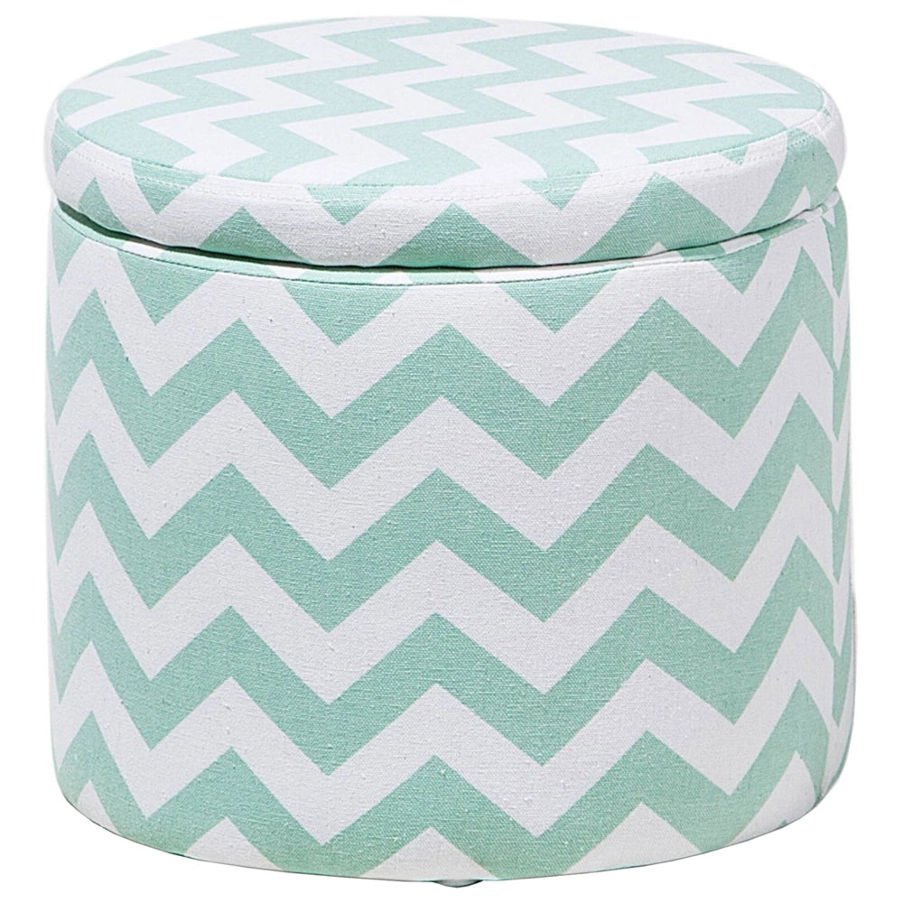 Poggiapiedi e Sgabello Contenitore Rotondo a Zig Zag Verde Menta e Bianco